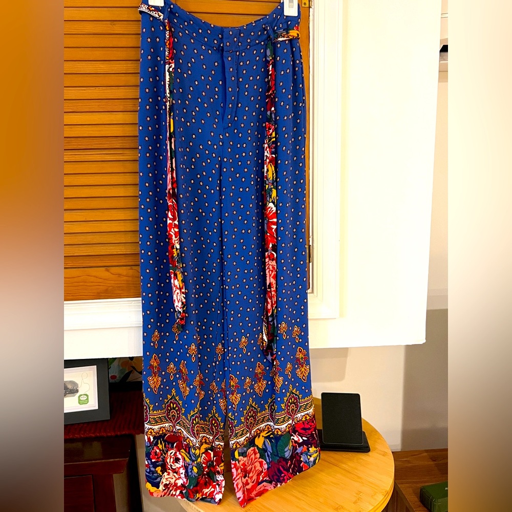 Anthropologie Wide Leg Royal Blue Floral Pants